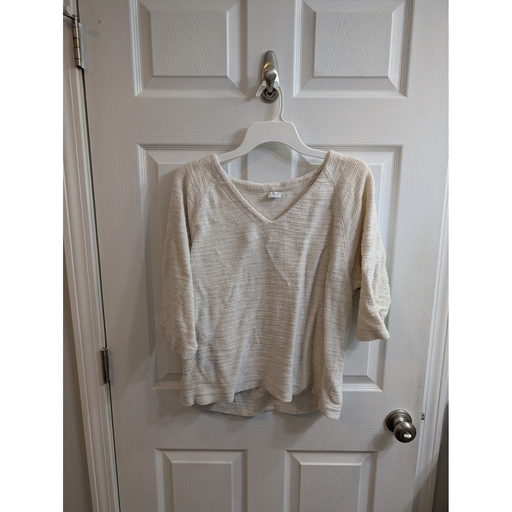 Poetry Knit V-Neck 3/4 Sleeve Sweater Top Cotton & Linen Blend Women's - Size 8